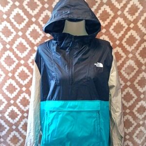 The North Face Teal and Black Hooded Windbreaker Jacket